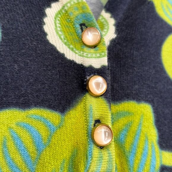 J.McLaughlin Cotton Blend Split Neck 3/4 Sleeve Printed Sweater  Navy‎ Green XS - Picture 3 of 12